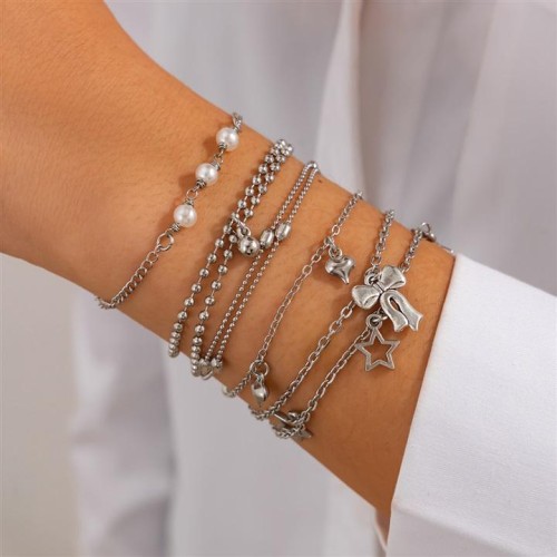 occidental style  fashion bow Alloy bracelet  brief Pearl Irregularracelet set