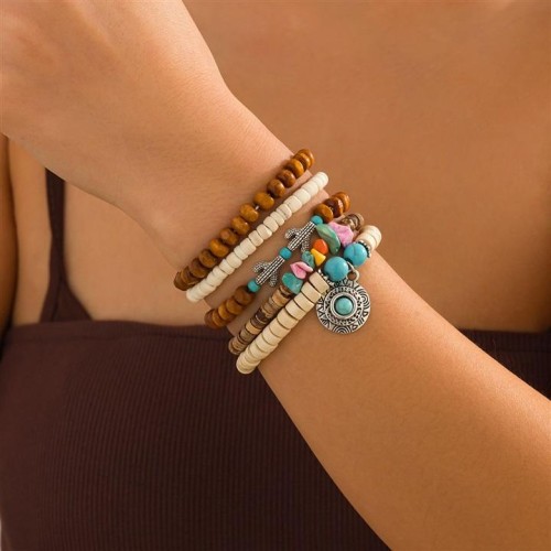 occidental style  ethnic style Irregular beads bracelet  Metal turquoiseracelet set
