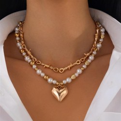 occidental style  fashion love Alloy pendant necklace  all-Purpose Pearl beads..