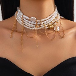 occidental style  fashion Pearl beads multilayerecklace  wind Alloy chain tass..