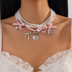 occidental style  wind Pearl beads clavicle chain  love Alloy pendant necklace..