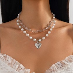 occidental style  wind Pearl beads clavicle chain  love Alloy pendant necklace..