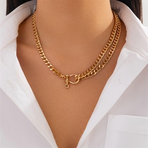 occidental style ins windU Alloy four surface necklace  geometry chain clavicle chain