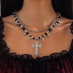 occidental style  black wind cross Alloy pendant necklace  personality Rivet c..