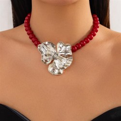 occidental style ins three-dimensional big flower Alloy pendant necklace  crea..