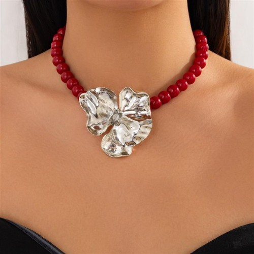 occidental style ins three-dimensional big flower Alloy pendant necklace  creative Acrylic bea