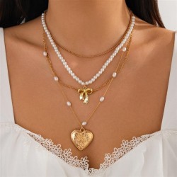 occidental style  elegant Peach heart pendant Alloy necklace  fashion bow Pear..