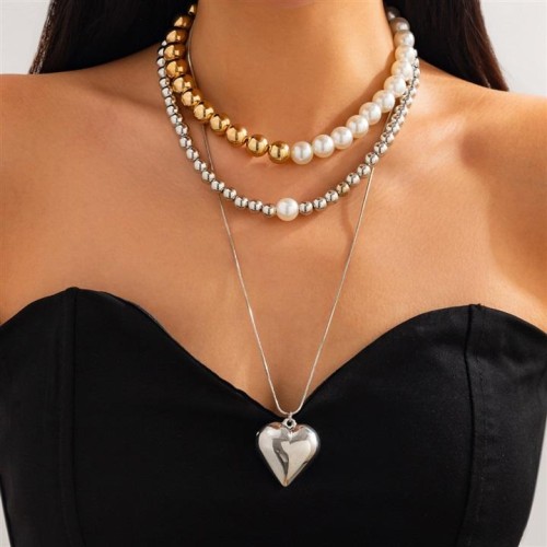 occidental style  fashion heart-shaped pendant necklace  elegant Pearl beadsecklace set