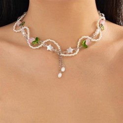 occidental style  small fresh Pearl beads necklace  sweet wind Acrylic flowers..