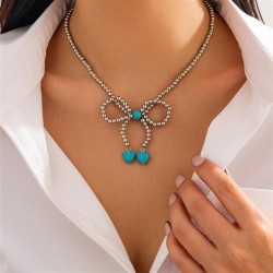 occidental style ins wind bow turquoise pendant necklace  brief beadsecklace