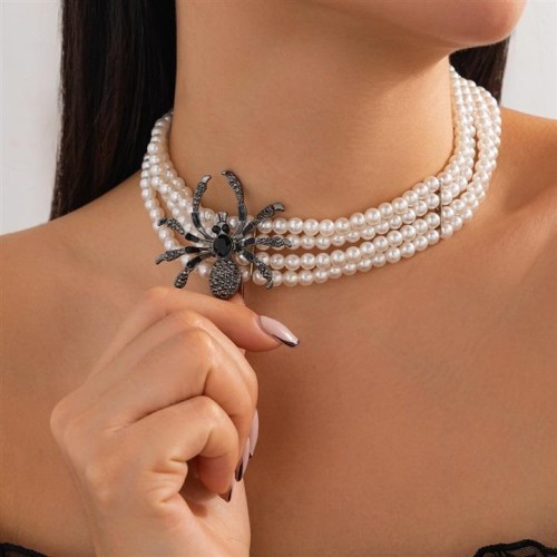 occidental style  black wind spider imitate Pearl set  wind beads multilayer clavicle chain