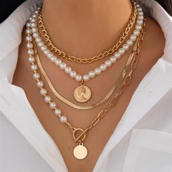 occidental style  wind Pearl beads necklace  Irregular Alloy multilayerecklace..