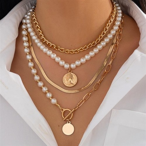 occidental style  wind Pearl beads necklace  Irregular Alloy multilayerecklace set