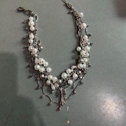  punk wind Pearl cross tassel necklace woman clavicle chain chain high