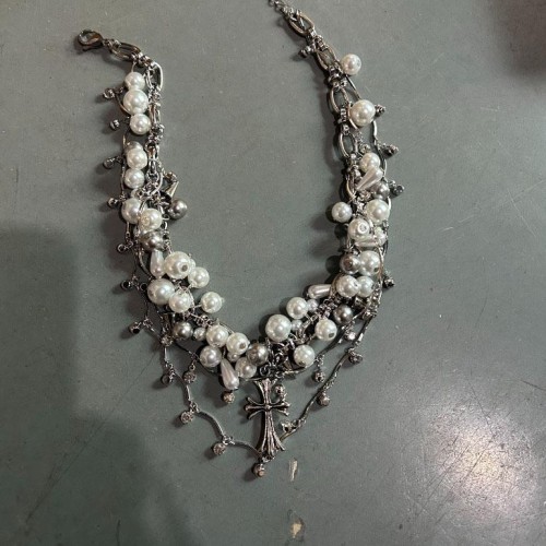  punk wind Pearl cross tassel necklace woman clavicle chain chain high