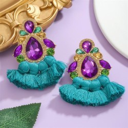occidental style retro trend colorful diamond super Bohemia tassel earrings  e..