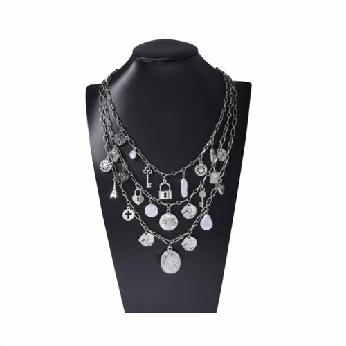  personality fashion trend multilayer geometry imitate Pearl pendant necklace all-Purpose Street Snap woman st
