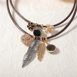  Autumn and Winter personality retro high Double layer Alloy geometry leaves p..