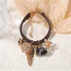  fashion Double layer Alloy embed zircon geometry leaves pendant woman leisure..