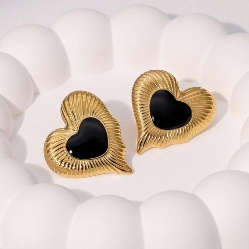  occidental style retro heart-shaped earrings temperament high gilded color stainless steel ear stud