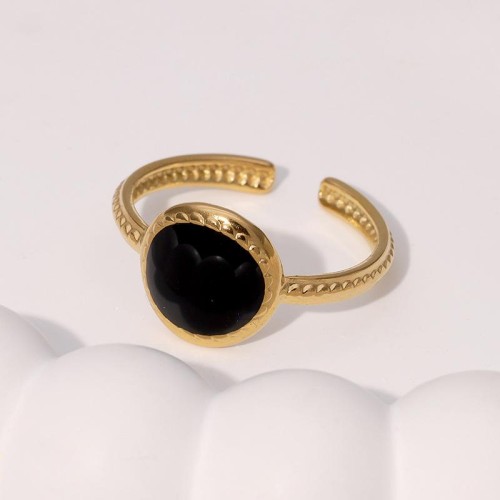 occidental style retro geometry brief all-Purpose enamel gilded high color stainless steel ring woman