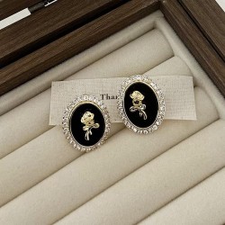  retro samll wind Round rose flash diamond ear stud brief temperament elegant ..