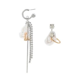 diamond asymmetry silver color tassel Pearl Alloy earring samll fashion high E..