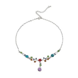 lady retro Colorful gem pendant clavicle chain necklace