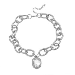 Word chain lady high chain multicolor gem pendant necklace occidental style ne..