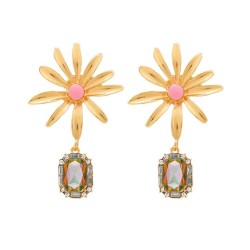 Metal chrysanthemum Rhinestone pendant temperament exaggerating lady earrings ..