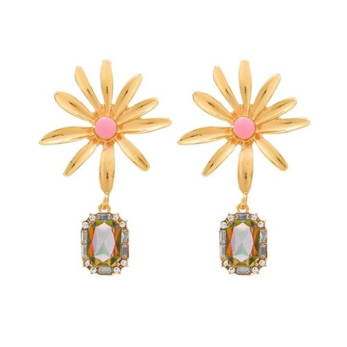 Metal chrysanthemum Rhinestone pendant temperament exaggerating lady earrings occidental style earring