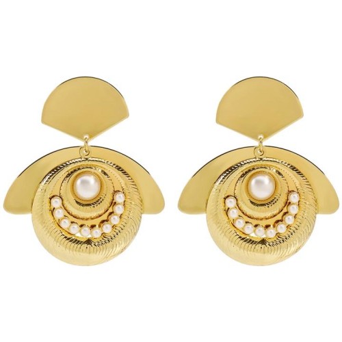 E occidental style trend personality Metal wind earrings woman  temperament mosaic Pearl creative all-Purpose Ea
