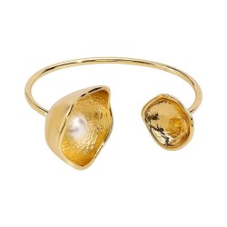 retro Irregular speaker flower Pearl opening bangle  high circle
