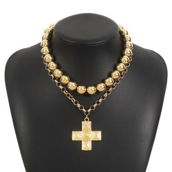 occidental style personality fashion fashion multilayer necklace  Pearl cross ..