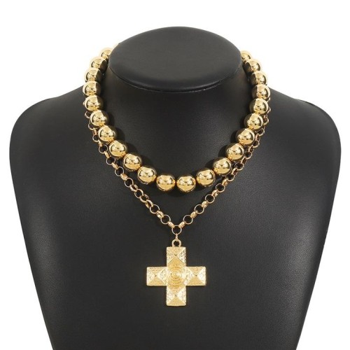 occidental style personality fashion fashion multilayer necklace  Pearl cross samll clavicle chain