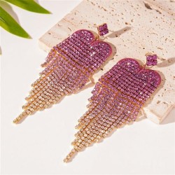 retro gradual change color zircon geometry tassel silver earrings occi