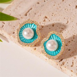 retro diamond imitate Pearl leaf silver ear stud fashion brief samll temperame..