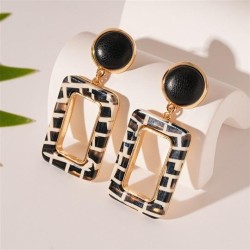 retro leather ethylic acid resin long square silver earrings occidental style ..