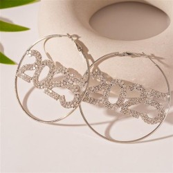 occidental style personality diamond digit silver circle earrings fashion saml..