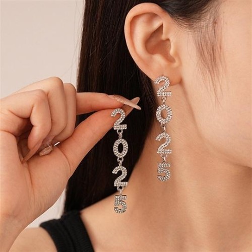 new creative diamond digit tassel silver earrings personality high temperament Earring wo