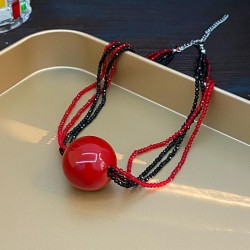  color crystal beads large pieces Pearl pendant necklace high chain clavicle c..