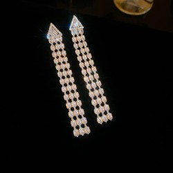 silver zircon triangle tassel earrings high occidental style samll exaggeratin..