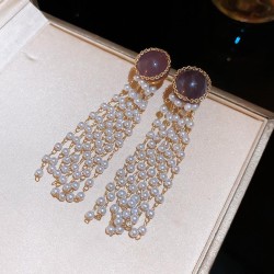 silver Round tassel Pearl ear stud woman samll earrings fashion temperament Ea..