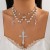 occidental style punk cross pendant necklace woman  personality Metal Rivet imitate Pearl clavicle