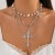 occidental style punk cross pendant necklace woman  personality Metal Rivet imitate Pearl clavicle