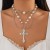 occidental style punk cross pendant necklace woman  personality Metal Rivet imitate Pearl clavicle
