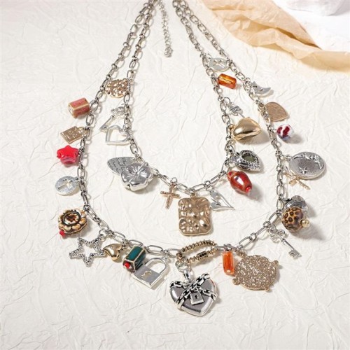  Bohemia personality trend Double layer Alloy love geometry more pendant wind necklace