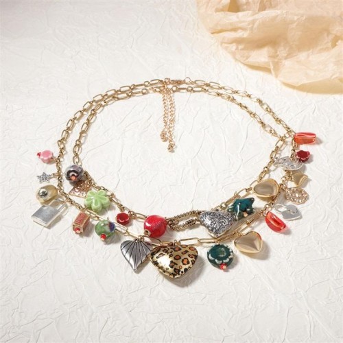 Bohemia trend retro wind Double layer Alloy more style pendant necklace   all-Purpose leisure