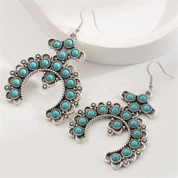 Bohemia retro embed color turquoise earrings personality exaggerating ethnic s..