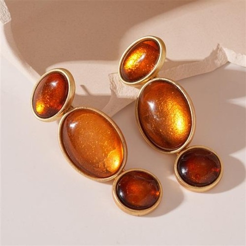  wind resin Round geometry silver earrings occidental style retro brief samll temperamen